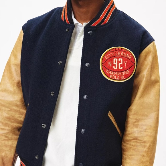 Polo Ralph Lauren Navy and Tan Varsity Jacket - Picture 4 of 4